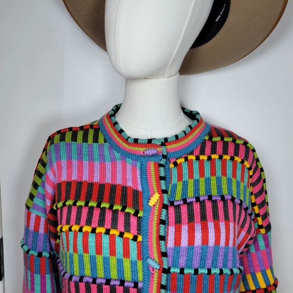 Christine Foley Vintage Retro Colorful Cardigan Small Cottagecore Boho Artsy - Picture 2 of 10